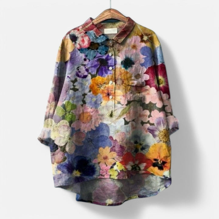 Kiara™ | Stilfuld Løs Pasform Blomstret Bluse