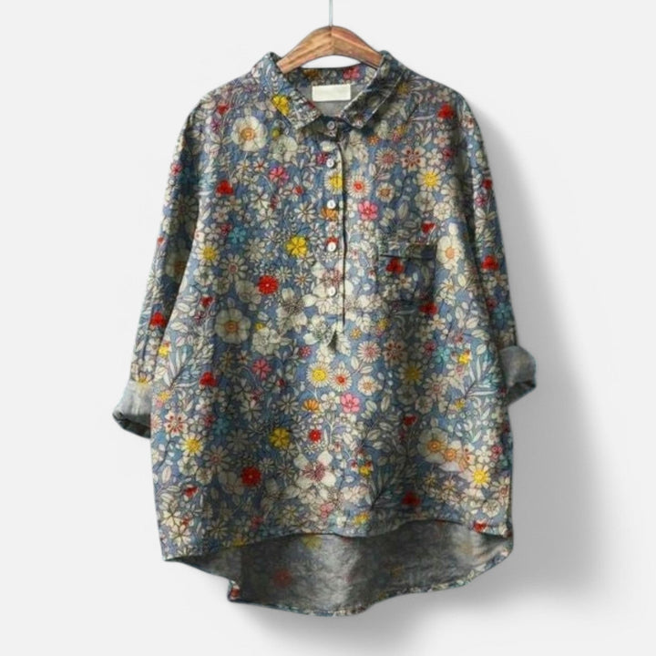 Kiara™ | Stilfuld Løs Pasform Blomstret Bluse